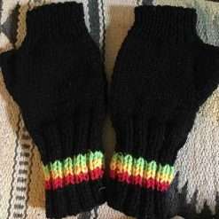 Rasta black glove fingerless hand knitted pure wool made in Australia