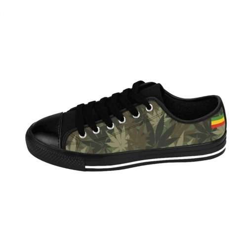 Hemp Camouflage sneakers. Cannabis sativa pattern with Rasta colors. Rastaseed original jamaican Reggae merchandise clothing and shoes.