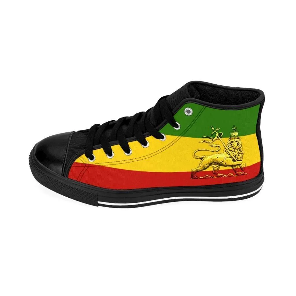 Lion of Judah hi-top sneakers at Rastaseed.com. Rastafarian, Jamaican and Reggae merchandise, clothing and shoes.