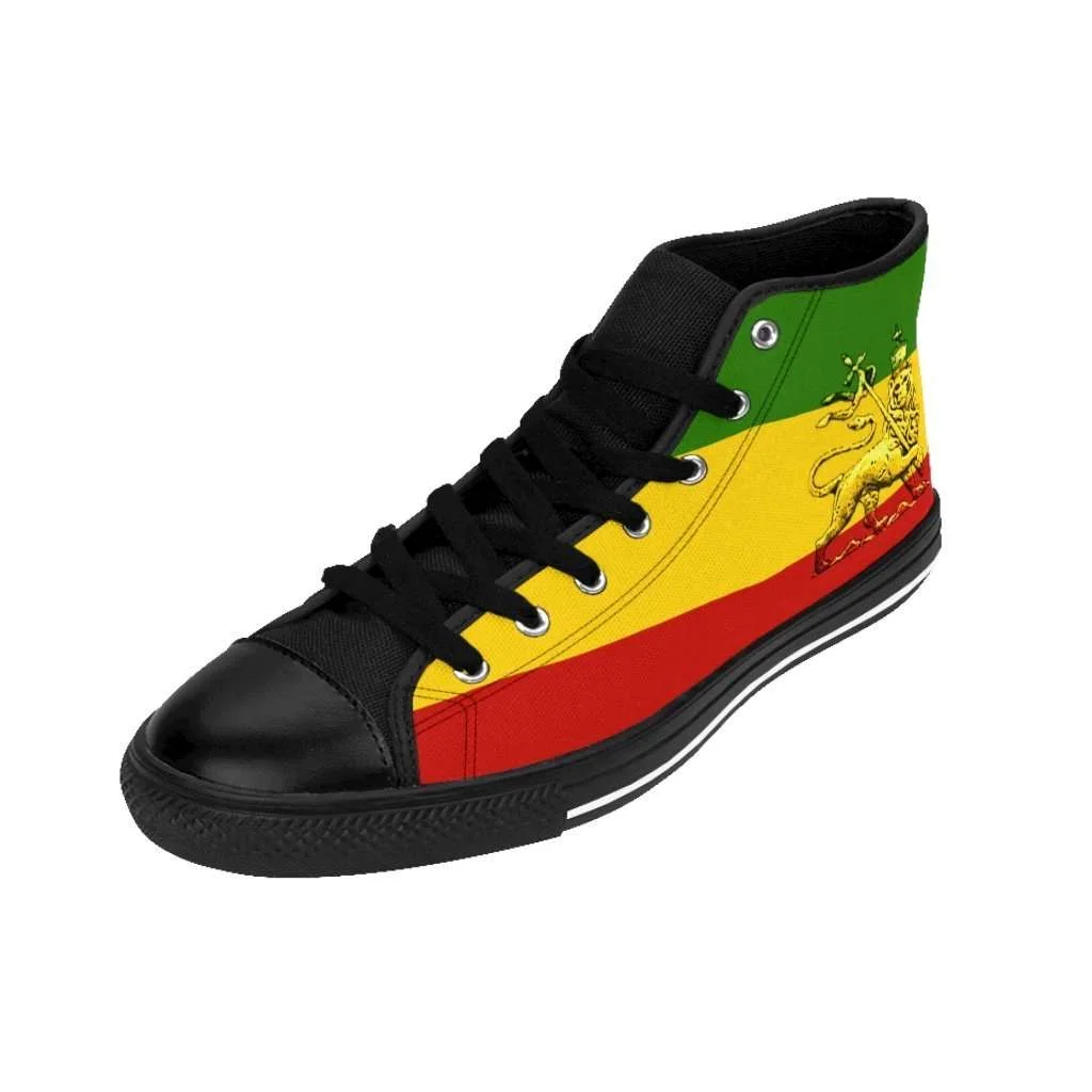 Lion of Judah hi-top sneakers at Rastaseed.com. Rastafarian, Jamaican and Reggae merchandise, clothing and shoes.