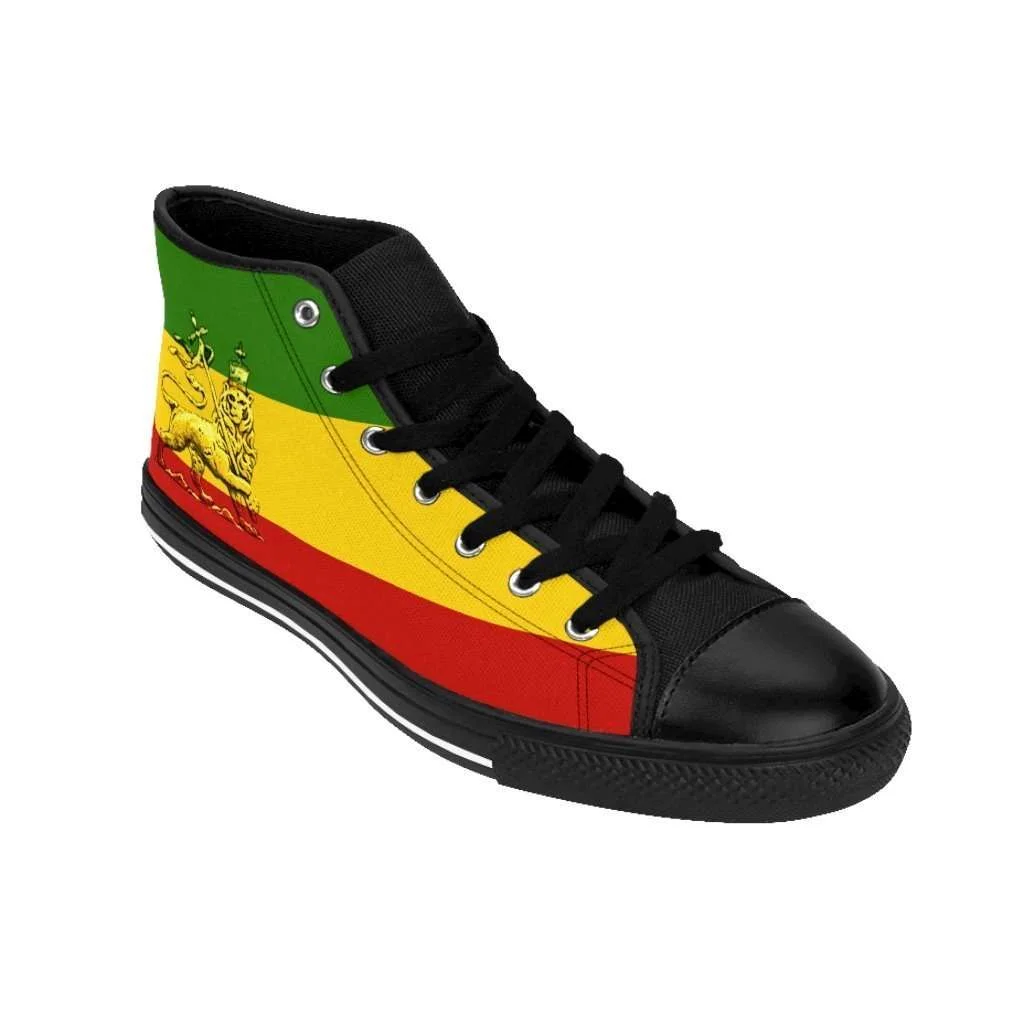 Lion of Judah hi-top sneakers at Rastaseed.com. Rastafarian, Jamaican and Reggae merchandise, clothing and shoes.