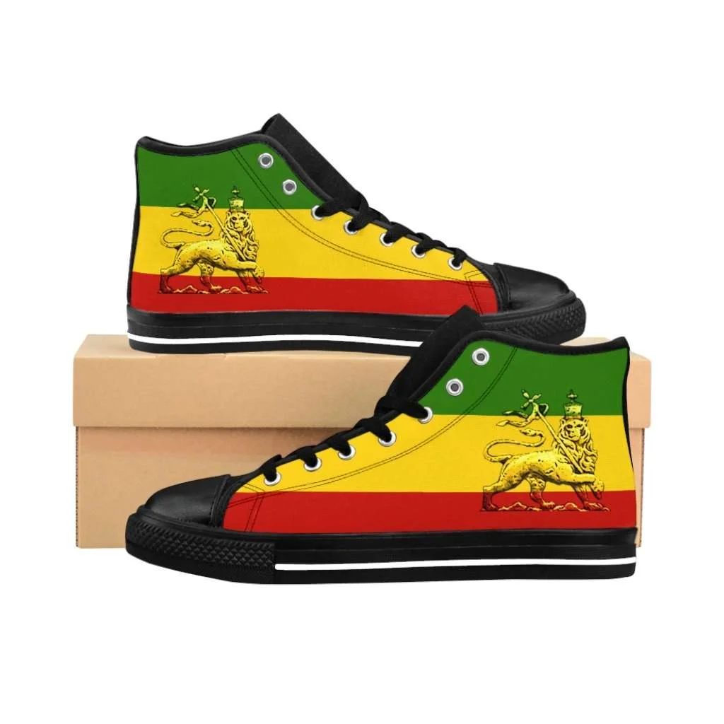 Lion of Judah hi-top sneakers at Rastaseed.com. Rastafarian, Jamaican and Reggae merchandise, clothing and shoes.