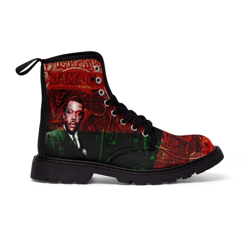Marcus Garvey Revolutionary Boots in Pan African Afro American colors. Jamaican Freedom fighter at Rastaseed.com Jamaican merchandise.