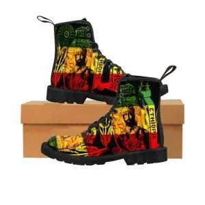 Haile Selassie Boots in red gold green design. Rasta seed original Rasta merchandise, gideon boots and clothing shop.