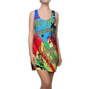 One Love Reggae Party Dress. A feminine and stylish, yet really comfortable dress. Vivid all over print design at Rastaseed.com
