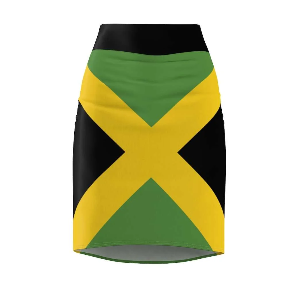 Jamaican Women's Pencil Skirt in Jamaican Flag design. Sexy fun skirt in all sizes at Rastaseed.com original merchandise.