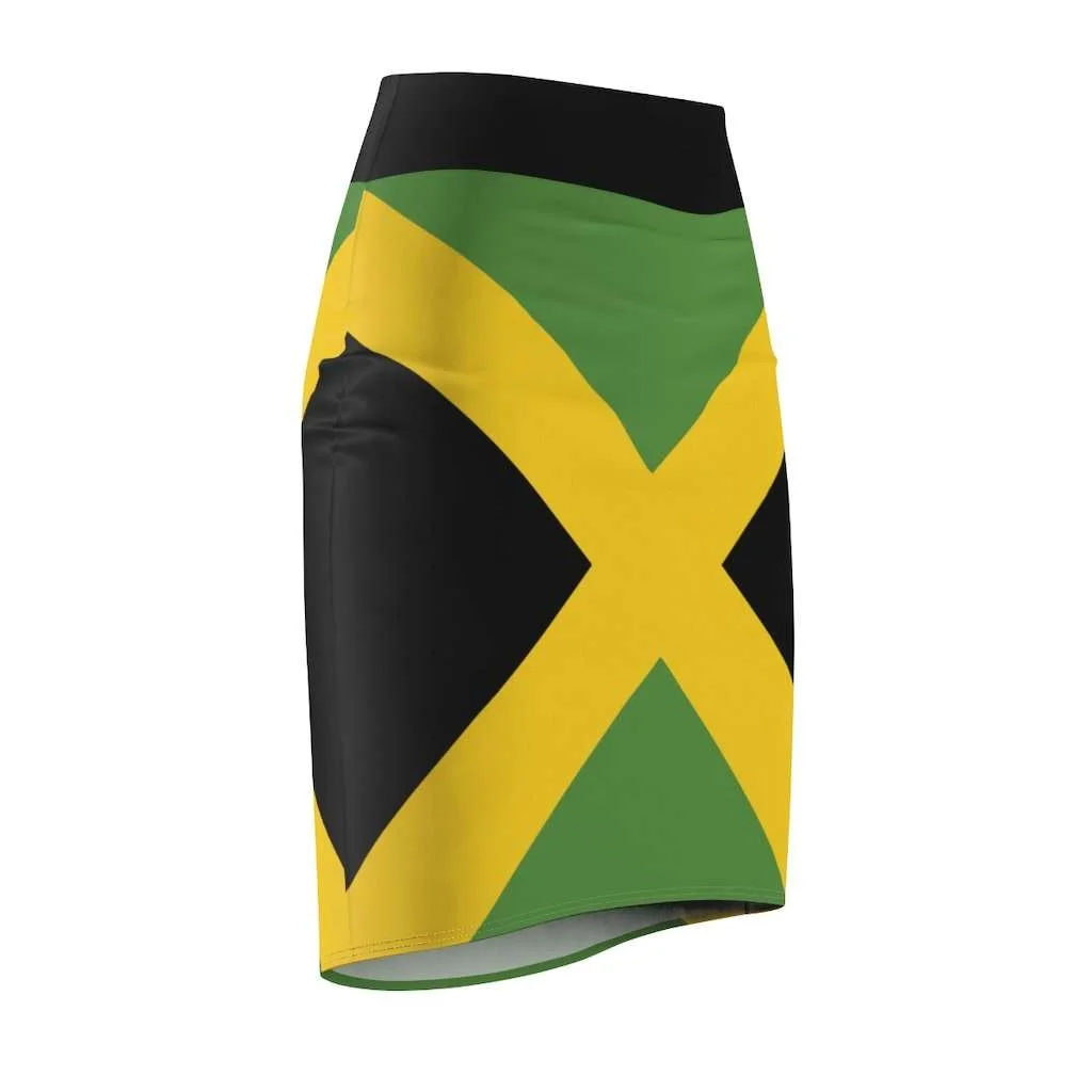 Jamaican Women's Pencil Skirt in Jamaican Flag design. Sexy fun skirt in all sizes at Rastaseed.com original merchandise.
