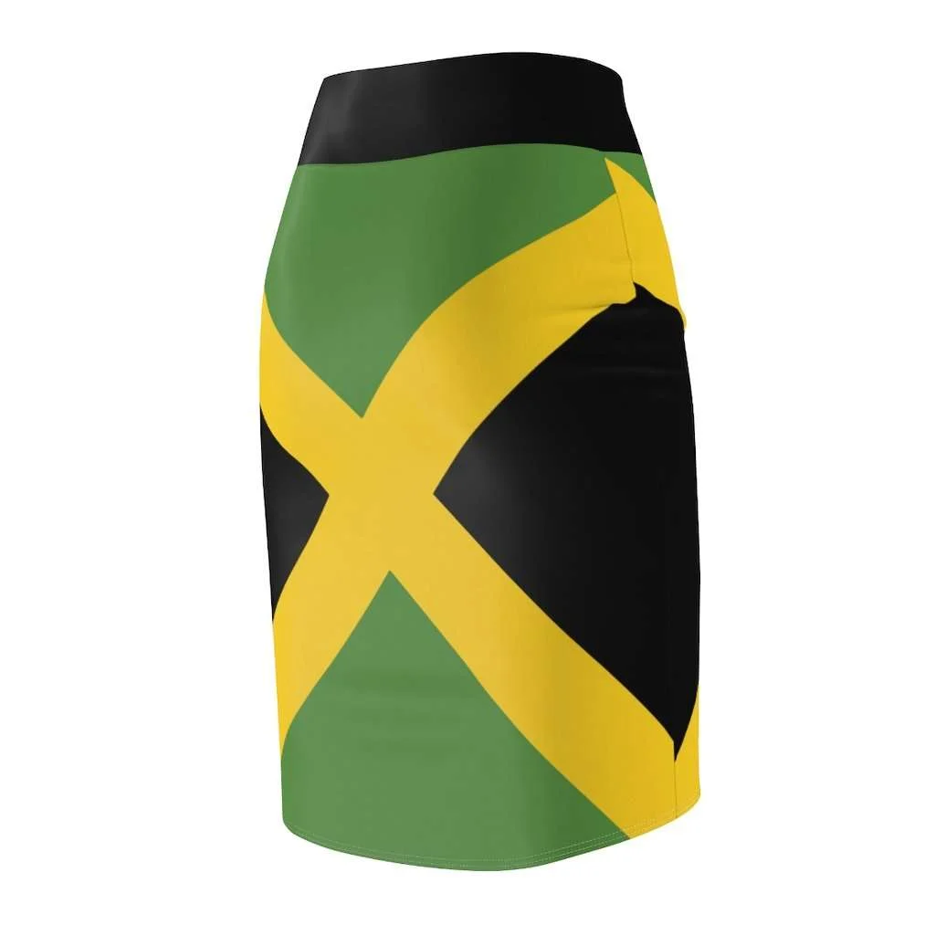 Jamaican Women's Pencil Skirt in Jamaican Flag design. Sexy fun skirt in all sizes at Rastaseed.com original merchandise.