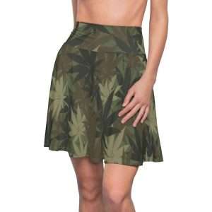 Hemp Leaf Camo Women's Skater Skirt in Khaki camouflage colors. Rastaseed original clothing and merchandise.