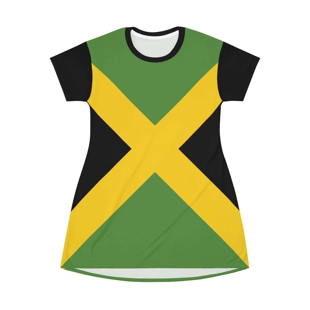 Jamaican Flag T-Shirt Dress in the Jamaican colors. Comfortable fit and vivid all over print design from Rastaseed.com