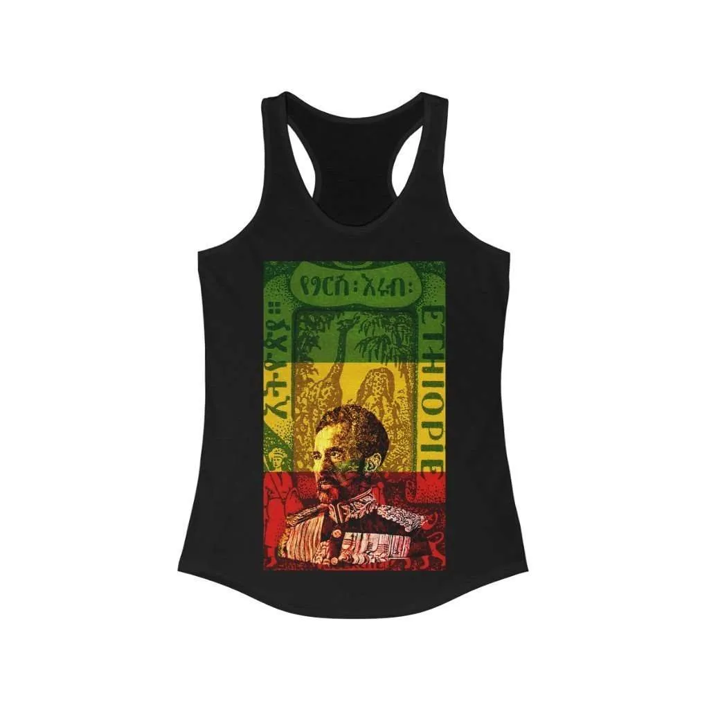 Haile Selassie Womens Racerback Black Tank Rastaseed clothing and blog