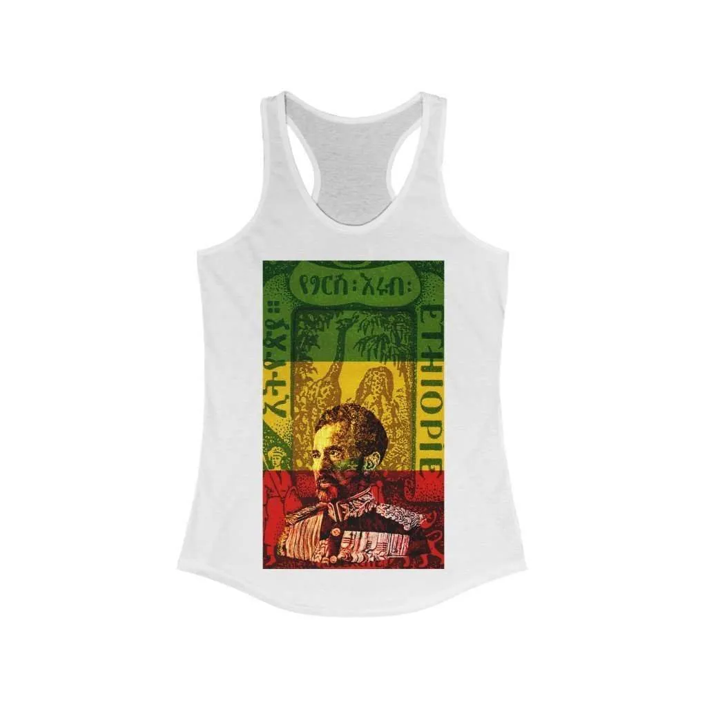 Haile Selassie Womens Racerback White Tank Rastaseed clothing and blog