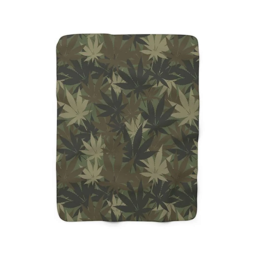 Hemp Camo Rasta Sherpa Fleece Blanket in vivid all over print design. Hemp Leaf Camouflage design, deliciously warm and cosy.