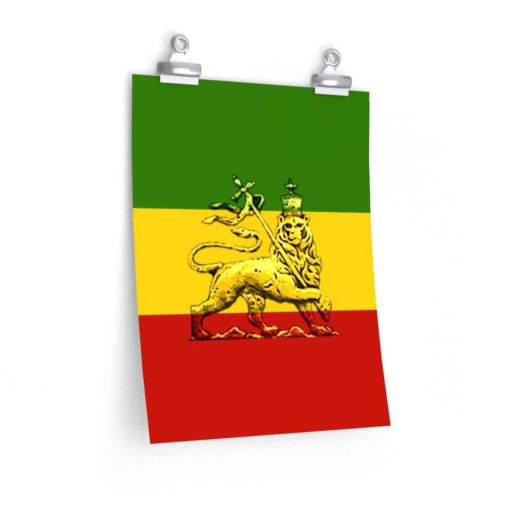 Lion of Judah Rasta Posters in vivid print design with a matter finish. Original Rasta colored design at Rastaseed.com