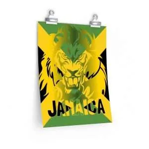 Jamaica posters in several sizes and matte finish. Jamaican Flag and Lion of Judah colored design.