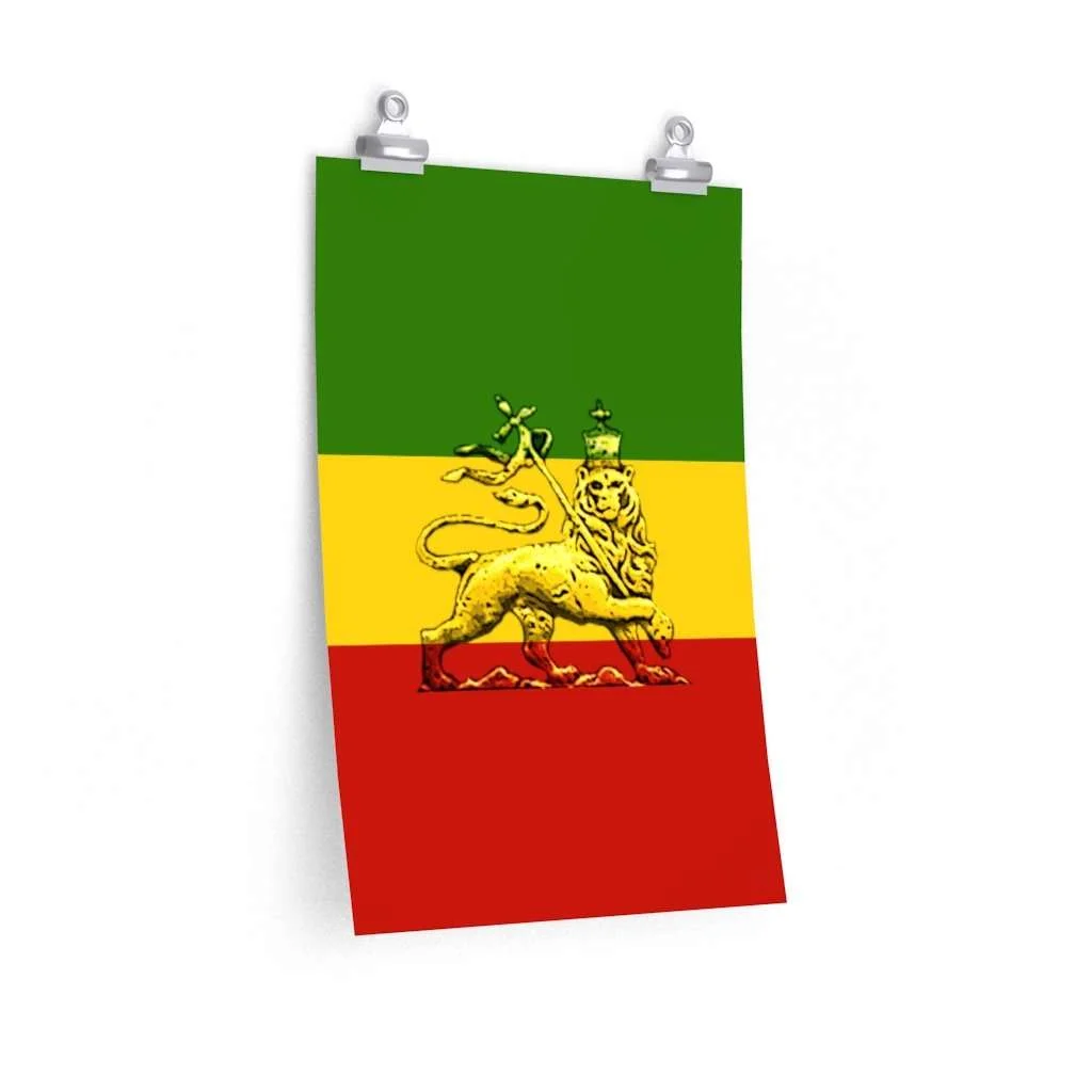 Lion of Judah Rasta Posters in vivid print design with a matter finish. Original Rasta colored design at Rastaseed.com