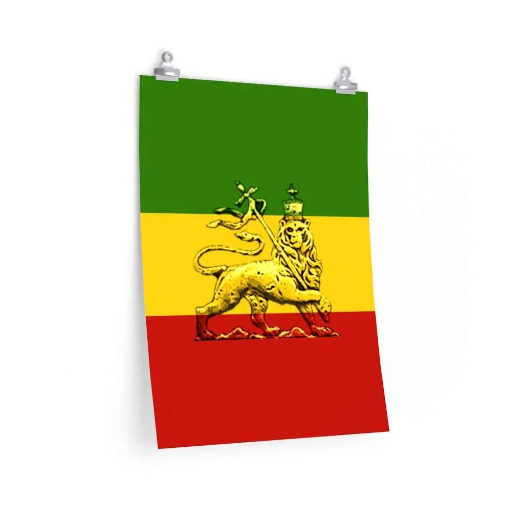 Lion of Judah Rasta Posters in vivid print design with a matter finish. Original Rasta colored design at Rastaseed.com