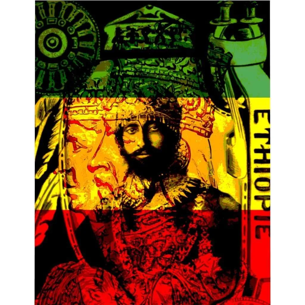 Haile Selassie Microfiber Duvet Cover in vivid all over print natural mystic design. Red gold green and black colors.