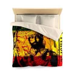 Haile Selassie Microfiber Duvet Cover in vivid all over print natural mystic design. Red gold green and black colors.