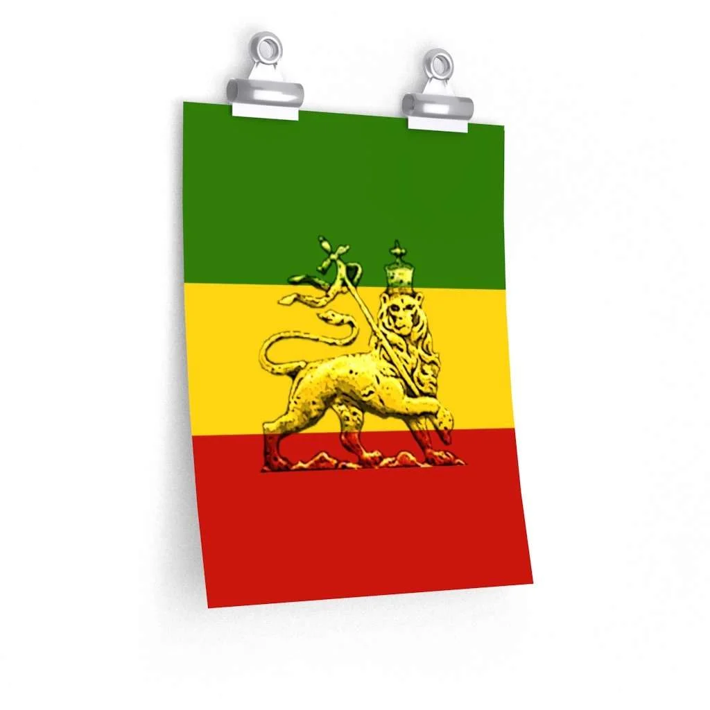 Lion of Judah Rasta Posters in vivid print design with a matter finish. Original Rasta colored design at Rastaseed.com