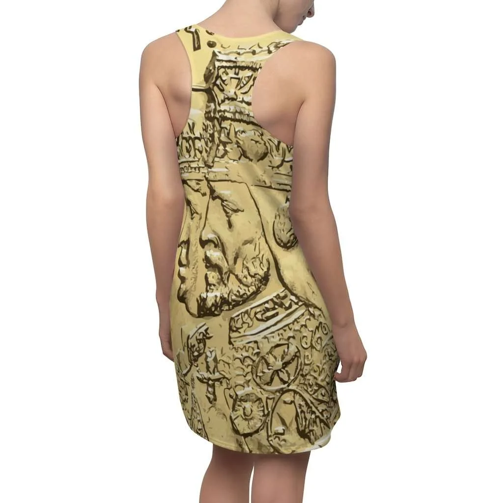 Haile Selassie Golden Womens Racerback Dress female model back view Rastaseed clothing blog