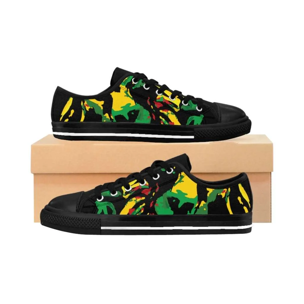 Jamaican Lion Mens Sneakers at Rastaseed Clothing Shop outside View Sneakers Rastafarian clothing shoes and merchandise Rastaseed.com