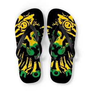 Jamaican Lion Flip Flops top view. Rasta shoes and Reggae clothing at Rastaseed.com