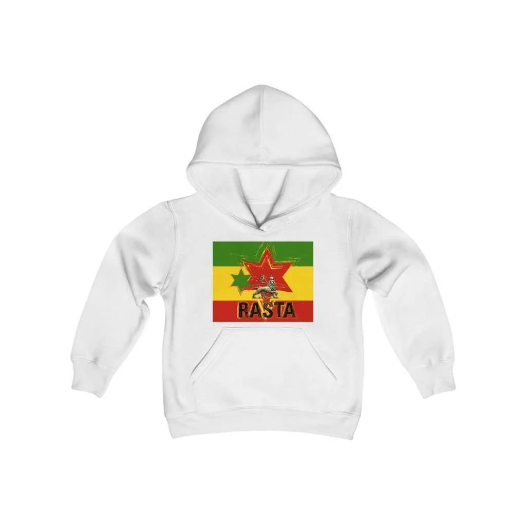 Rasta Youth Hoodie White Cotton Blend Rasta clothing merchandise at Rastaseed.com