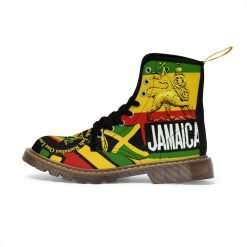 Reggae Stepper Boots Brown Sole Side ViewRastafarian Jamaican Lion of Judah Boots in Rasta colors at Rastaseed merchandise and clothing shop.
