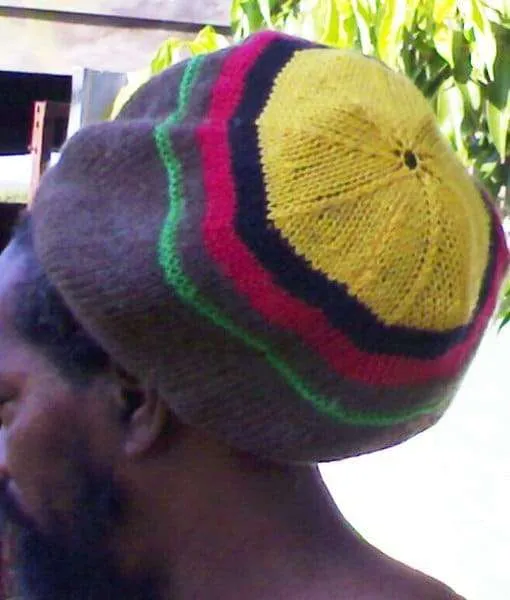 Rasta Deadly Aboriginal Tam handknitted in natural pure Australian merino wool at Rastagearshop. com.
