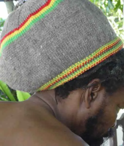 Rasta tam in natural pure new merino wool handknitted in Australia. Quality garment from Rastagearshop.com.