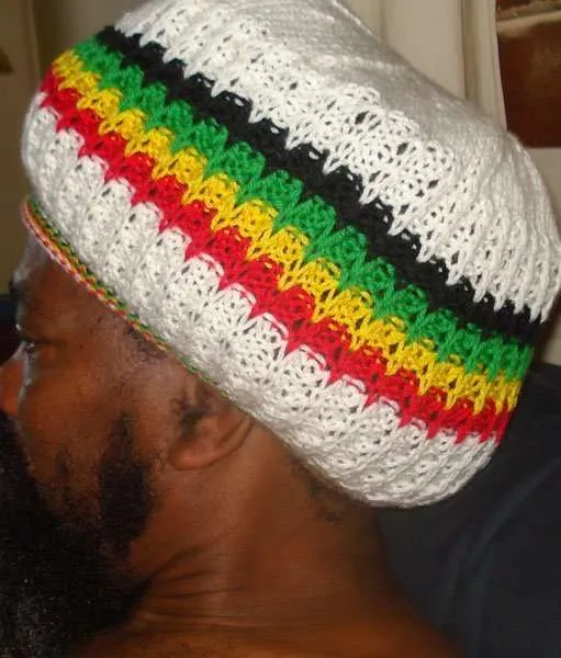 Rastaman cream tam handknitted from pure Australian merino wool. Quality Rasta crown in unique slip stitch design at Rastagearshop.com