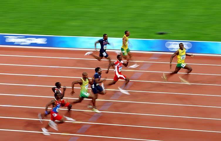 Usain Bolt striking a Lightning Bolt for Jamaicans Worldwide