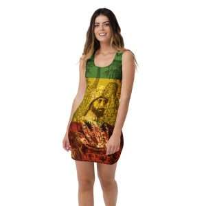 Haile Selassie Bodycon Dress in red gold and green colors. Rastaseed dresses in original styles at Rastaseed.com online store.