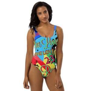 Reggae Party One-Piece Swimsuit in fabulous print design. Original style created by Rastaseed clothing and merchandise brand.