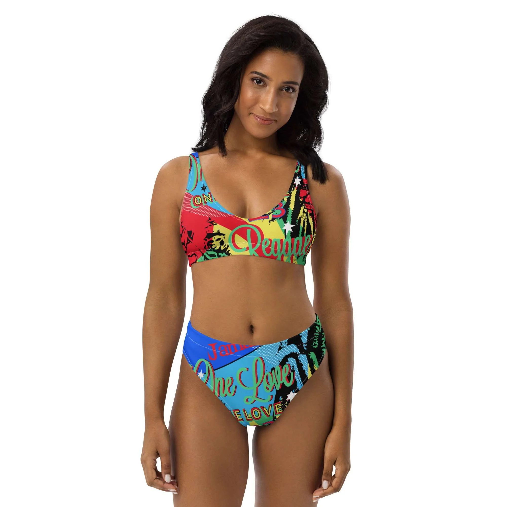 Reggae Party Recycled Bikini Recycled high-waisted bikini created by Rastaseed.com Rastafarian online clothing and merchandise brand.
