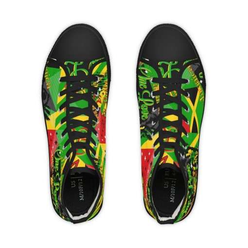 Rasta Reggae Party Men's High Top Sneakers in the Reggae colors top view black sole