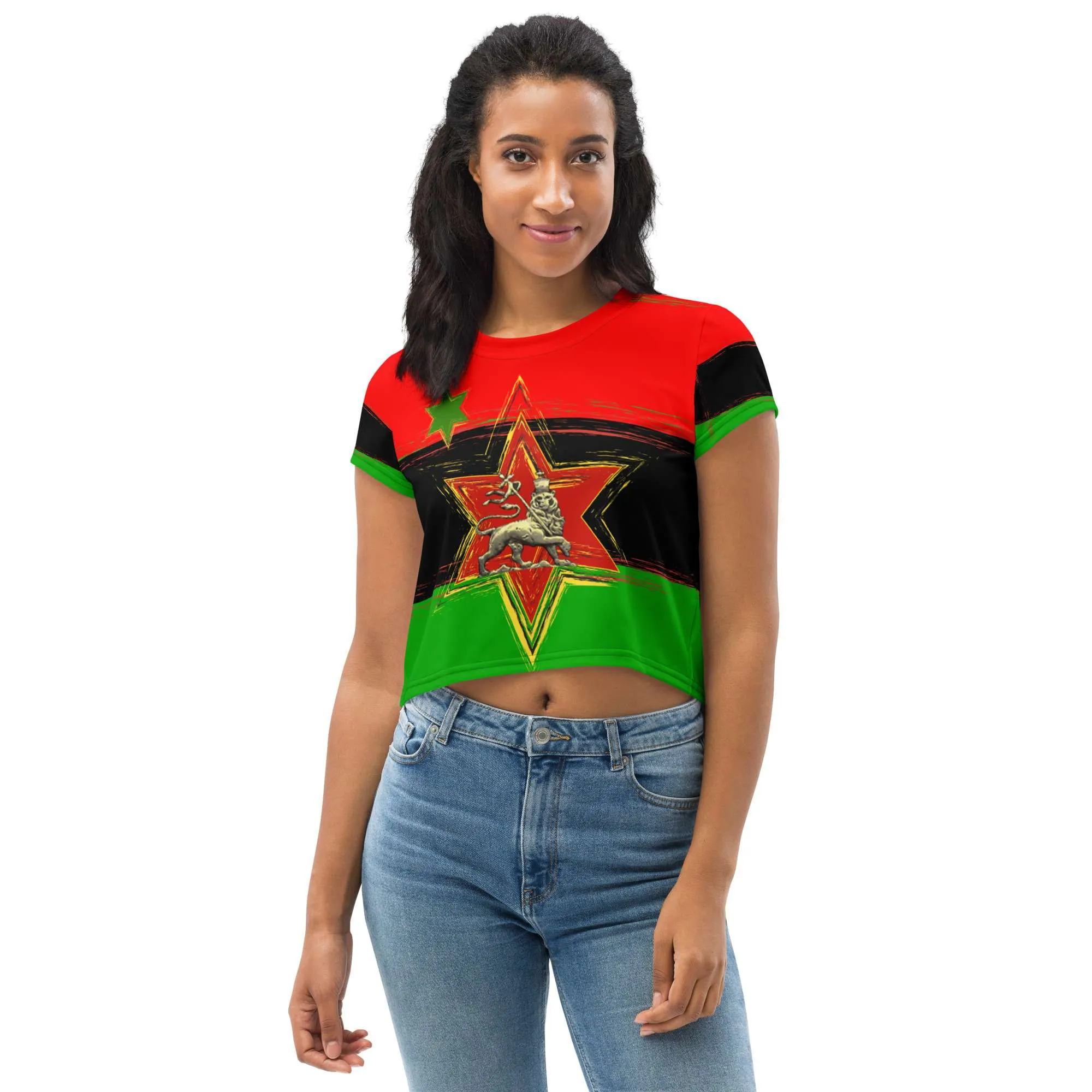 Pan African Crop Tee front view in African American colors. Rastaseed authentic original Rastafarian, Reggae, Afro American and Jamaican Clothing.