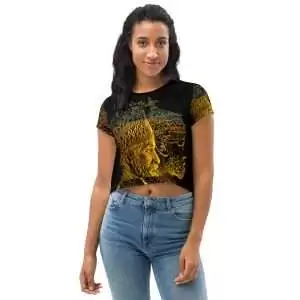 Selassie Menelik Crop Tee in mystical design. Cute top for your next Reggae party. Rastafarian Reggae and Jamaican merchandise.