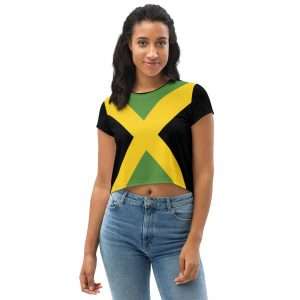 Jamaican Flag Crop Tee for Women. Jamaica colors in a funky style. Rasta Jamaican and Reggae gear and accessories online.