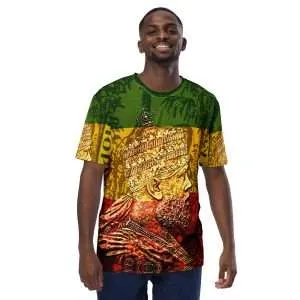Menelik Men's t-shirt Emperor of Ethiopia front view. Original designs from Rastaseed online Rastafarian clothing, merchandise and accessories.