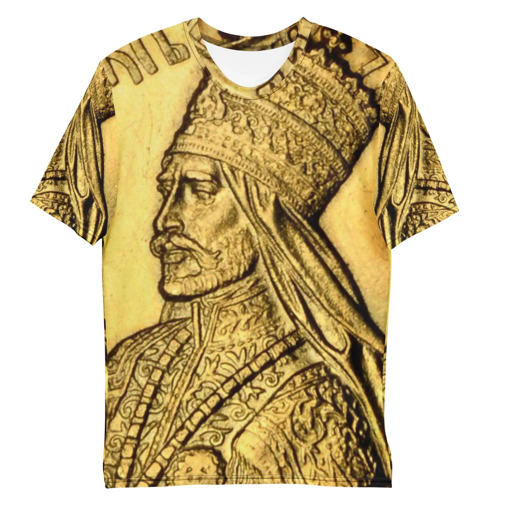 Selassie I Men's t-shirt in Gold design front t-shirt view. Make a statement with Rastafarian Merchandise from Rastaseed online clothing store.