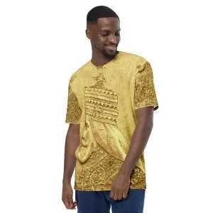 Haile Selassie Men's t-shirt in ancient design front feature view. Original Rastafarian merchandise from Rastaseed.com online Rasta clothing and merchandise.