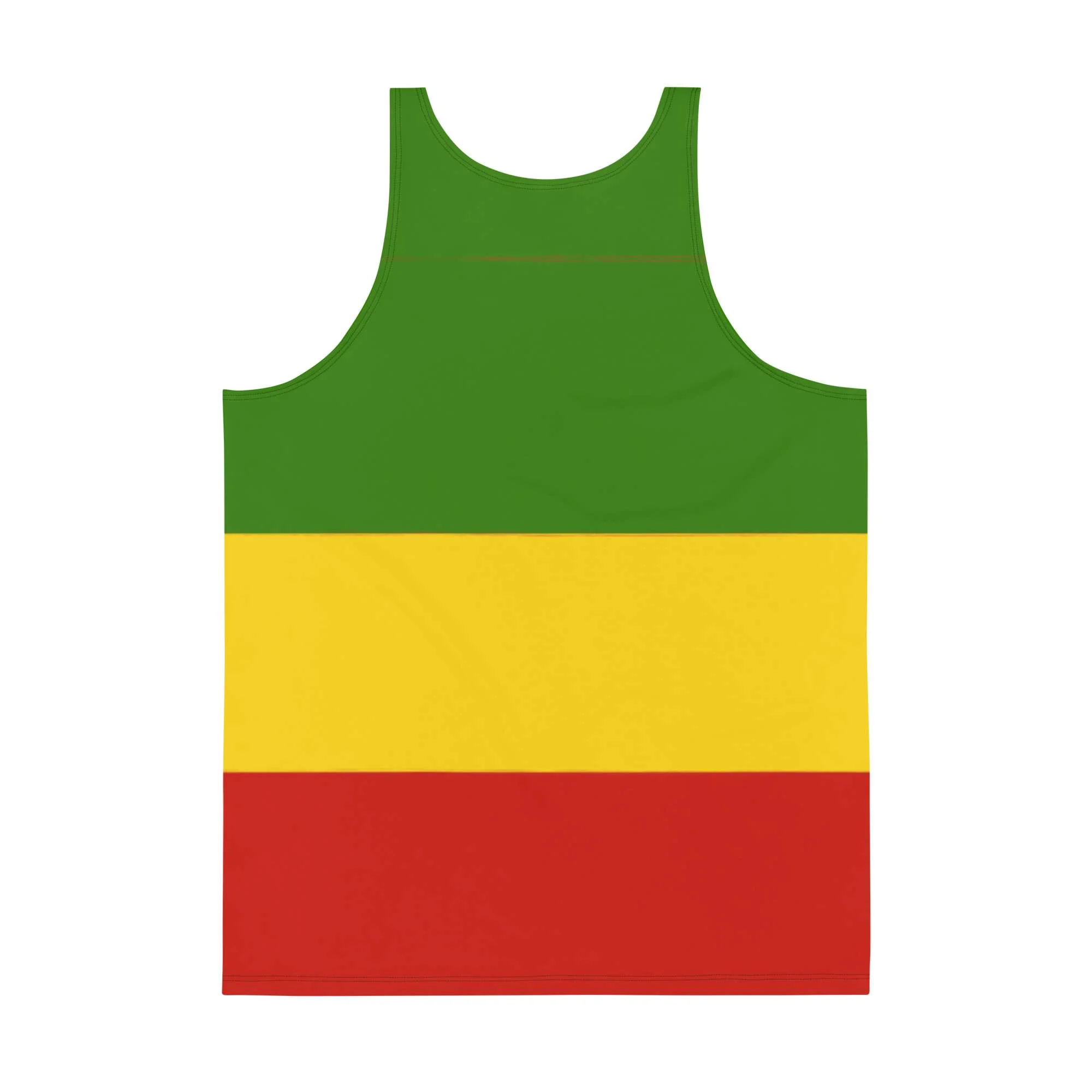 Lion Star Rasta Tank Top back view in Rasta colors. Soft fabric and relaxed fit will keep you cool in Summer weather. Rastaseed Jamaican Rastafarian merchandise.