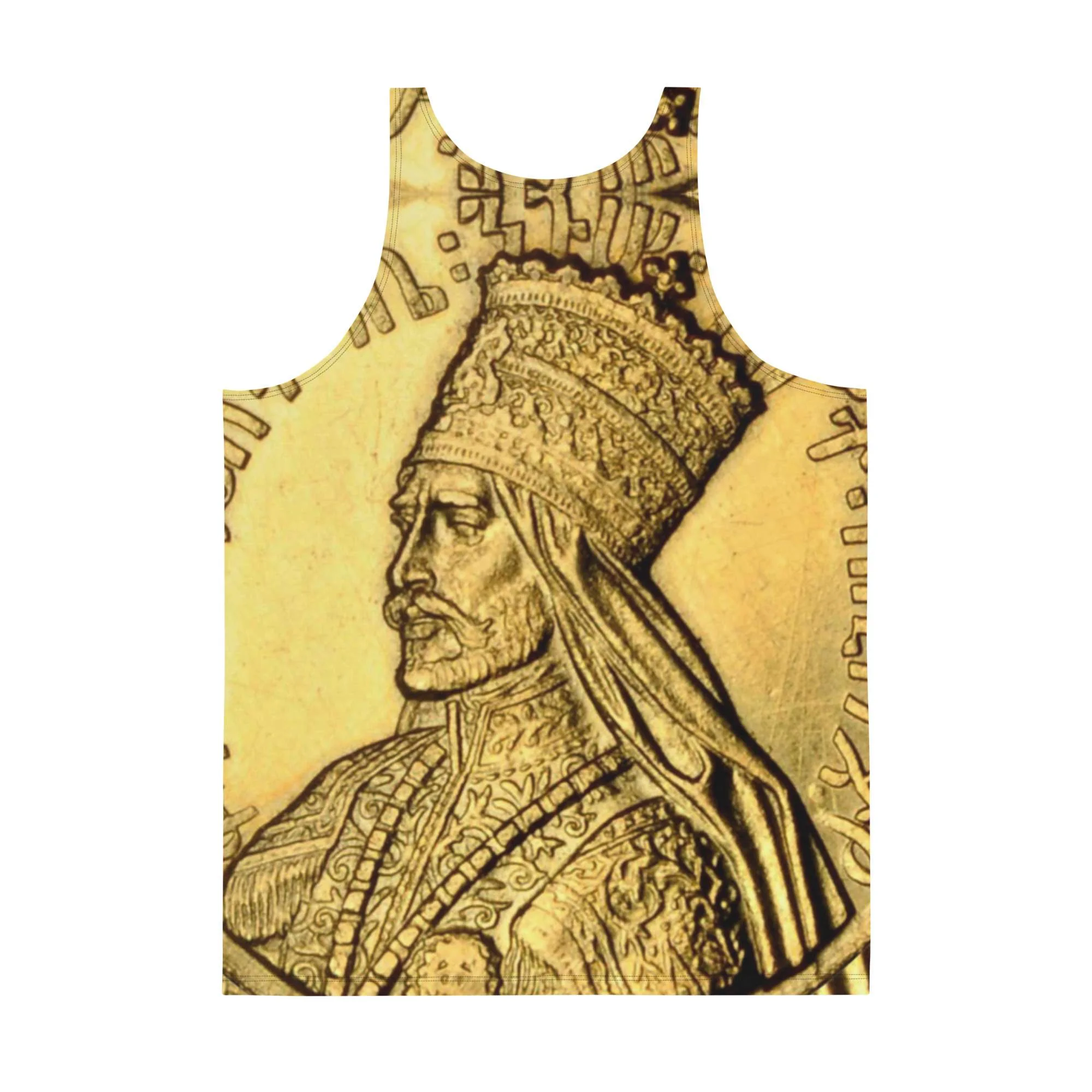 Selassie I Tank Top back view in soft fabric with a relaxed fit. Rastaseed Jamaican Rastafarian and Reggae merchandise clothing and accessories.