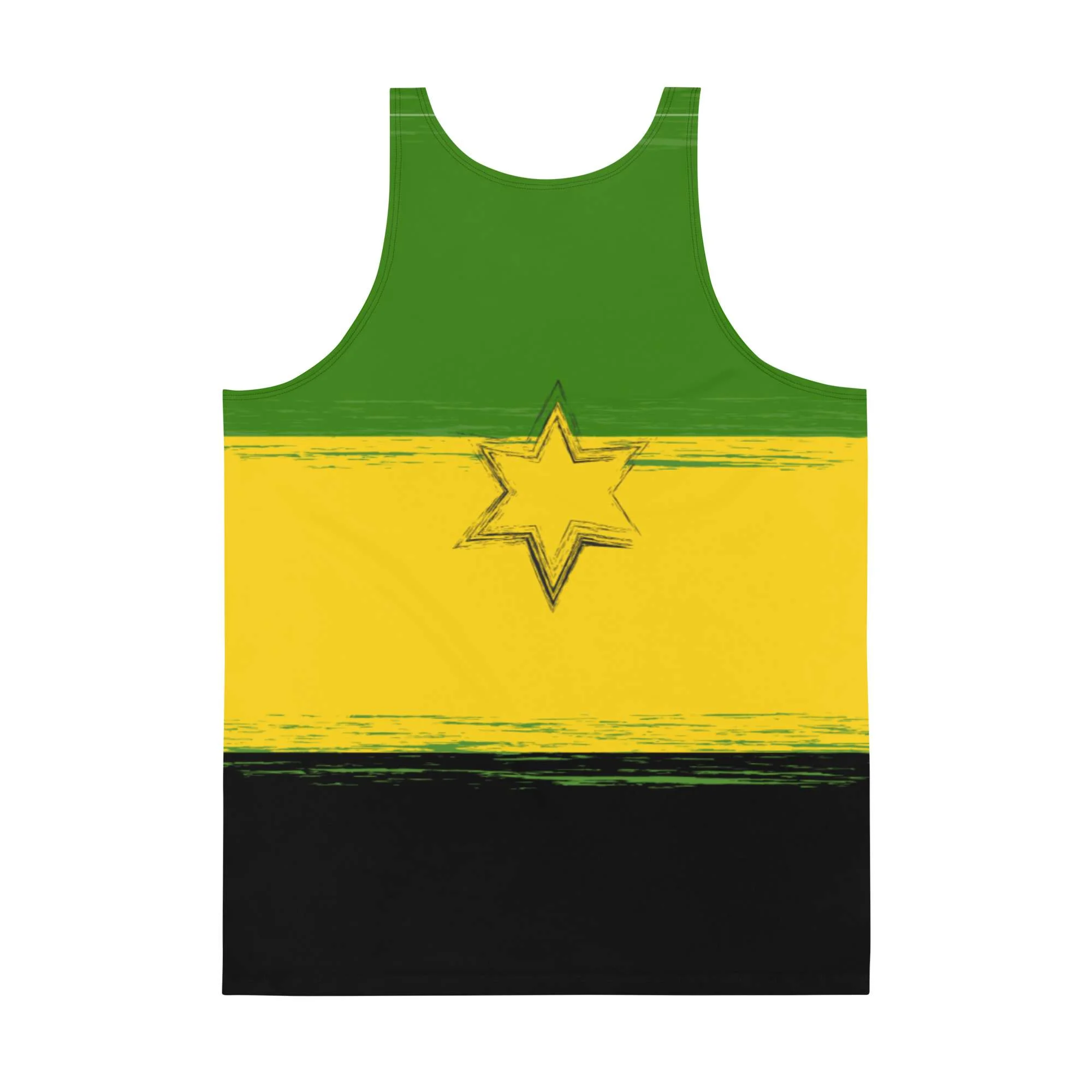 Jamaica Lion Tank Top back view in Jamaican colors with Lion of Judah. Soft fabric and relaxed fit for hot Summer weather. Rastaseed merchandise and clothing store.