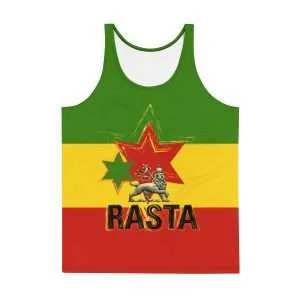 Lion Star Rasta Tank Top in Rasta colors. Soft fabric and relaxed fit will keep you cool in Summer weather. Rastaseed Jamaican Rastafarian merchandise.