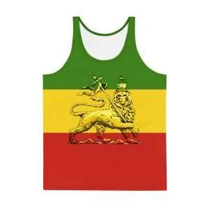 Conquering Lion of Judah Tank Top in Rasta colors with Lion of Judah design on the front. Soft fabric and relaxed fit to make you feel cool in Summer.