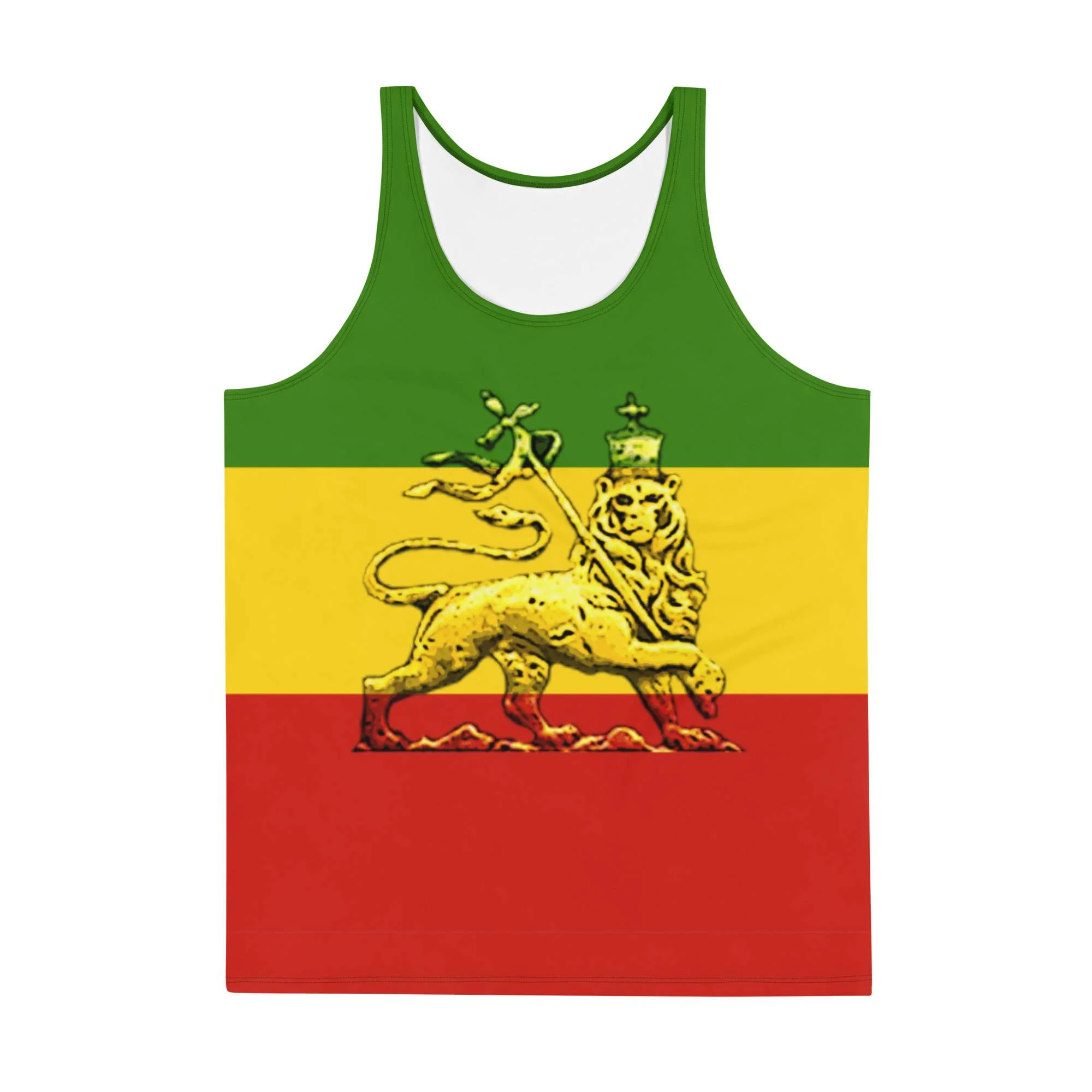 Conquering Lion of Judah Tank Top in Rasta colors with Lion of Judah design on the front. Soft fabric and relaxed fit to make you feel cool in Summer.