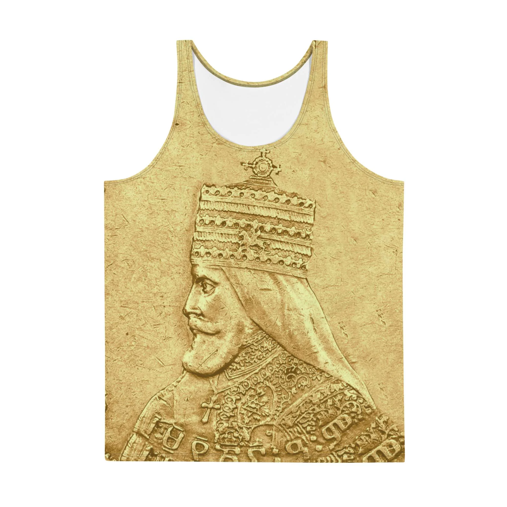 Haile Selassie Ancient Amharic Tank Top in soft fabric and relaxed fit. Rastaseed Rastafarian Jamaican and Reggae merchandise.